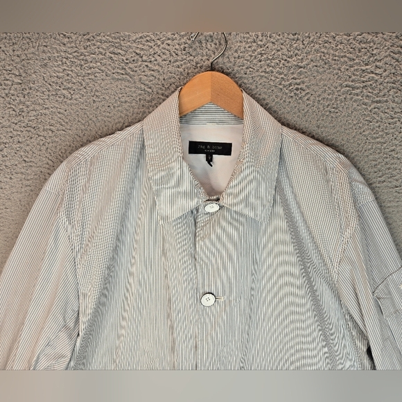 Rage & Bone Cade Mens Poplin Lightweight Jacket Sz L Light Blue & White Stripes - Picture 3 of 15